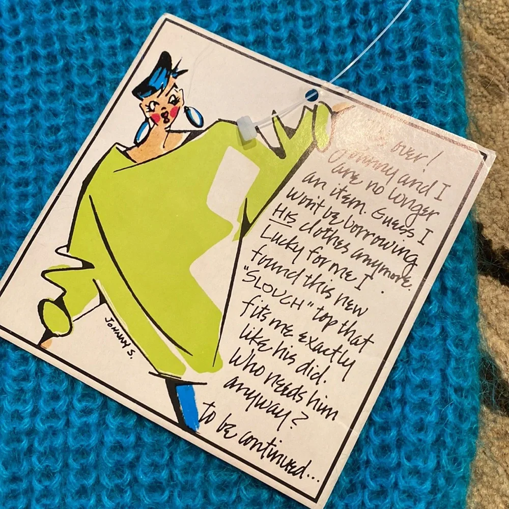 ~Croquet Club~ Vintage Bright Blue Deep V Mohair Sweater - Picture 3 of 4